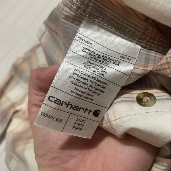 Carhartt Pink White Plaid Button Front Shirt Top Women’s Size Small‎ - Picture 12 of 15